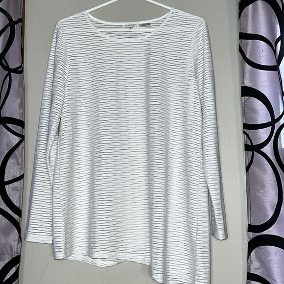 Calvin Klein silver striped long sleeve top with asymmetrical hem - Picture 1 of 11